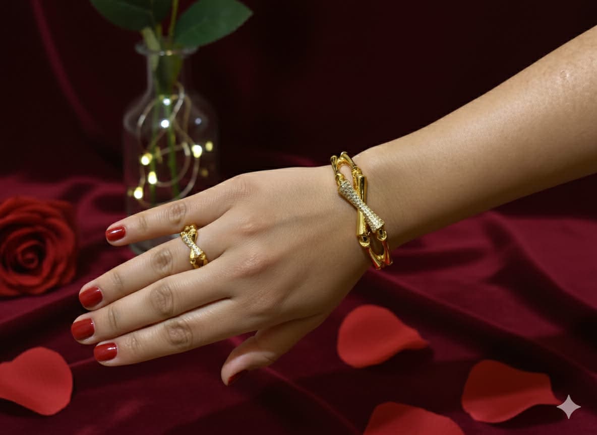 Bague et bracelet modal doré assortis